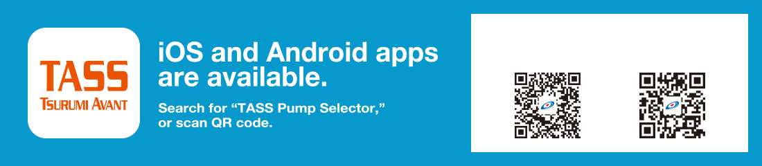 iOS and Android apps are available.Search for 'TASS Pump Selector,' or scan QR code.